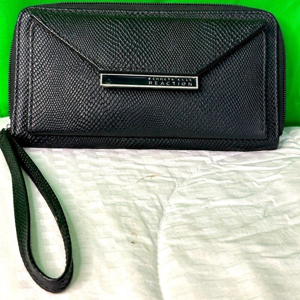 Kenneth Cole Large Black Faux Leather Zip Around Wallet Wristlet NWOT Video